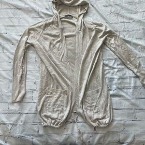 Black Tape Beige Hooded Open Front Cardigan Women’s Small Drawstring Hem Pockets